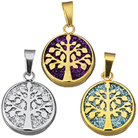 Tree Of Life Pendants, Stainless Steel, plated, colorful powder & hollow Approx 