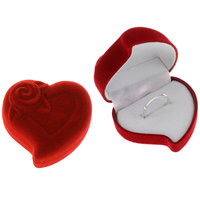 Бархатная коробочка для кольца, Бархат, с Картонная коробка, Сердце, красный 60ПК/Лот, продается Лот