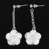 White Shell Earrings, Brass, with White Shell & Freshwater Pearl, Flower, platinum color plated .5 Inch 