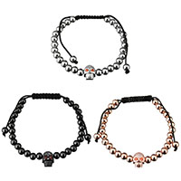 Stainless Steel Woven Ball Bracelets, with Nylon Cord & Brass, stainless steel magnetic clasp, Skull, plated, adjustable & micro pave cubic zirconia & for woman 6mm Approx 11 Inch 