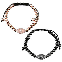 Stainless Steel Woven Ball Bracelets, with Nylon Cord & Brass, stainless steel magnetic clasp, Horse Eye, plated, adjustable & micro pave cubic zirconia & for woman 6mm Approx 11 Inch 
