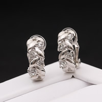 Zinc Alloy Clip Earring, with plastic earnut, platinum color plated, with rhinestone, lead & cadmium free 