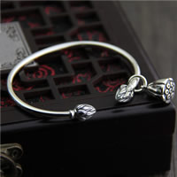 Thailand Sterling Silver Cuff Bangle, Lotus Seedpod, charm bracelet & for woman, 3mm, Inner Approx 55mm Approx 6.5 Inch 