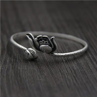 Thailand Sterling Silver Bracelet, Flower, for woman, 54mm, Inner Approx 60mm Approx 6.5 Inch 