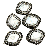 Natural Freshwater Pearl Loose Beads, with Rhinestone Clay Pave, mixed, 15-16x17-19x3-5mm Approx 1mm 