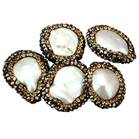 Natural Freshwater Pearl Loose Beads, with Rhinestone Clay Pave, mixed, 16-19x20-23x5-9mm Approx 1mm 