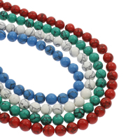 Synthetische Türkis Perlen, rund, verschiedene Größen vorhanden, keine, Bohrung:ca. 1mm, Länge:ca. 14.5 ZollInch, verkauft von Strang
