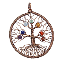 Pendentif arbre de vie, laiton, avec pierre gemme, Plaqué de couleur de cuivre antique, naturel Environ Vendu par PC