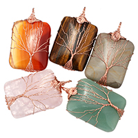 Gemstone Brass Pendants, with Brass, Rectangle, rose gold color plated, natural Approx [