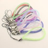 Fashion Mobile Phone Lanyard, Plastic Net Thread Cord, with Rhinestone Clay Pave & Resin Rhinestone, platinum color plated 