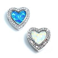 Cubic Zirconia Micro Pave Brass Beads, with Opal, Heart, platinum plated, micro pave cubic zirconia Approx 2mm 