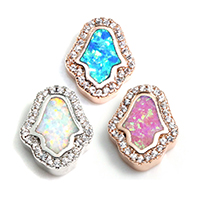 Cubic Zirconia Micro Pave Brass Beads, with Opal, Hamsa, plated, micro pave cubic zirconia Approx 2mm 
