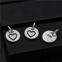 Pendentifs de coeur en argent pur , argent sterling 925, Plat rond, avec le motif de coeur & émail, 8mm Environ 2mm, Vendu par PC