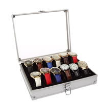 Aluminium Uhrenschatulle, mit Baumwollsamt & Eisen & Acryl, Rechteck, Platinfarbe platiniert, 260x210x63mm, verkauft von PC