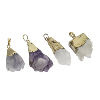 Ice Quartz Agate Pendants, with Zinc Alloy, gold color plated, druzy style - Approx 