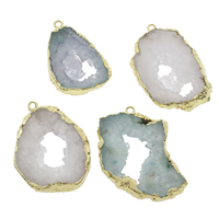 Ice Quartz Agate Pendants, with Zinc Alloy, gold color plated, druzy style - Approx 2mm, Approx 