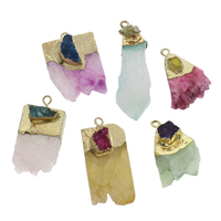 Ice Quartz Agate Pendants, with Zinc Alloy, gold color plated, druzy style, mixed colors - Approx 2mm, Approx 