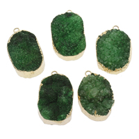 Ice Quartz Agate Pendants, with Zinc Alloy, gold color plated, druzy style, green - Approx 2mm, Approx 