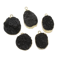 Ice Quartz Agate Pendants, with Zinc Alloy, gold color plated, druzy style, black - Approx 2mm, Approx 