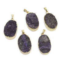 Ice Quartz Agate Pendants, with Zinc Alloy, Teardrop, gold color plated, druzy style & 1/1 loop, purple - Approx Approx 