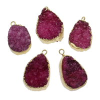 Ice Quartz Agate Pendants, with Zinc Alloy, Teardrop, gold color plated, druzy style - Approx 2mm, Approx 