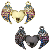 Cubic Zirconia Micro Pave Brass Pendant, Winged Heart, plated, micro pave cubic zirconia & double-hole Approx 0.5mm 
