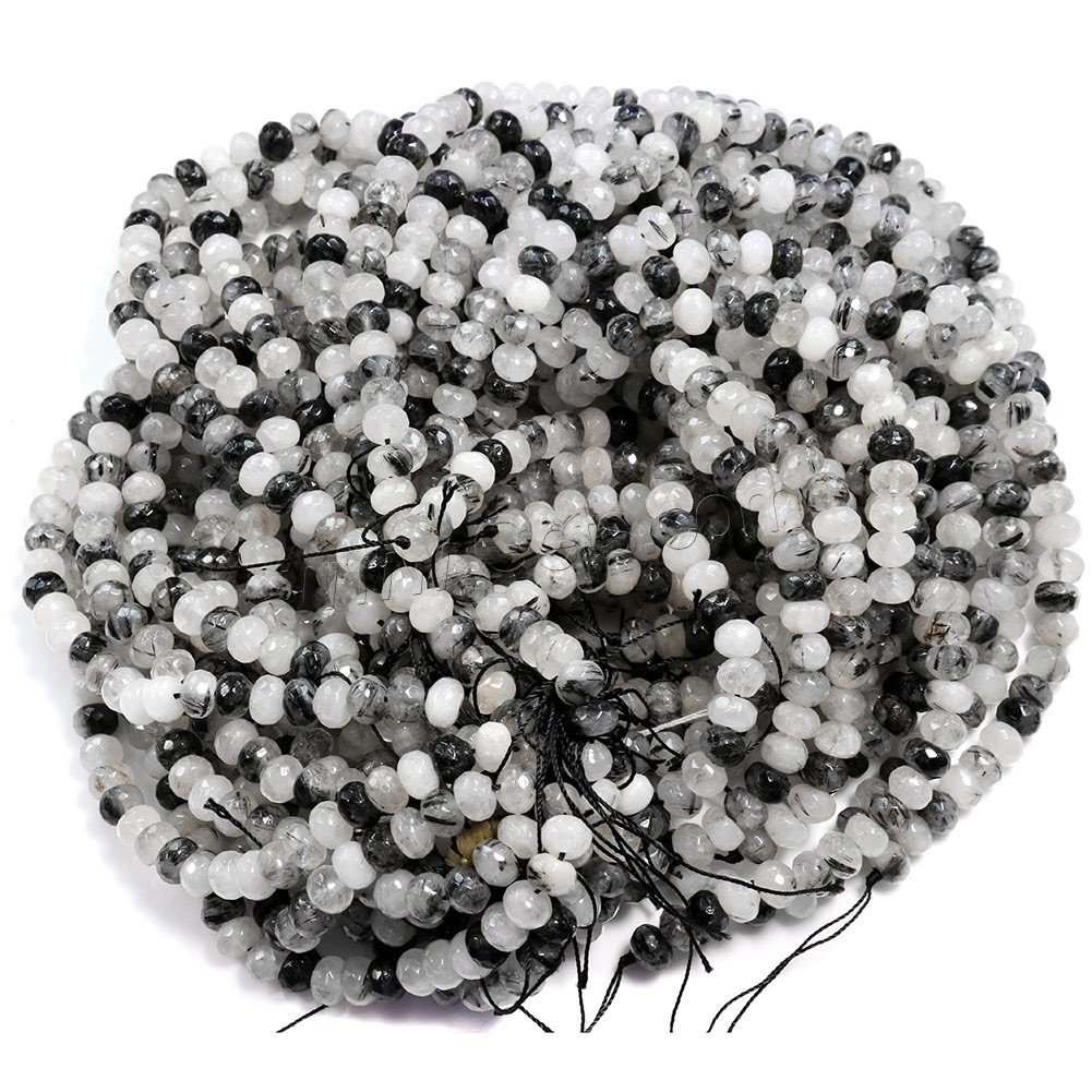 Perles Quartz rutile, Quartz rutile noir, rondelle, naturel, normes différentes pour le choix & facettes, Trou:Environ 0.5-1mm, Longueur:Environ 16 pouce, Vendu par brin