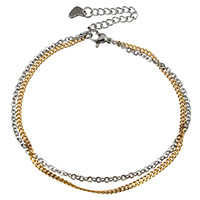 Bracelets en acier inoxydable bijoux, avec 2lnch chaînes de rallonge, Placage, chaîne de gourmette & chaîne ovale & pour femme & 2 fils, 2mm, 2mm Environ 8 pouce, Vendu par brin