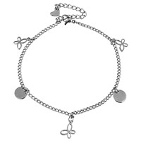Stainless Steel Anklets Jewelry, with 2lnch extender chain, Butterfly, charm bracelet & curb chain & for woman, original color 2mm, 8mm Approx 8 Inch 