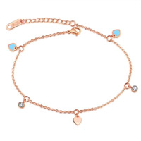 Stainless Steel Anklets Jewelry, with 1.5Inch extender chain, rose gold color plated, charm bracelet & oval chain & for woman & enamel & with cubic zirconia Approx 8.6 Inch 