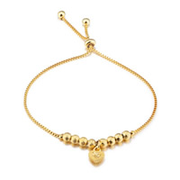 Stainless Steel Charm Bracelet, Brass, real gold plated, adjustable & box chain & for woman, 30mm, 7mm Approx 9.8 Inch 