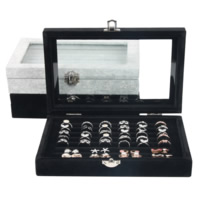 Бархатная коробочка для кольца, Бархат, с Стеклянный & деревянный & цинковый сплав, Прямоугольная форма, Платиновое покрытие платиновым цвет, Много цветов для выбора продается PC