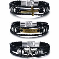 Men Bracelet, Cowhide, with Magnetic Hematite & Zinc Alloy, plated, braided bracelet & with letter pattern & for man & , 5.6mm Approx 7.8 Inch 