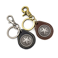 Leather Key Chains, Cowhide, with Zinc Alloy, pentagram, plated, for man 100mm 