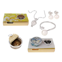 Oyster & Wish Pearl Kit, Perlas cultivadas de agua dulce, colgante & anillo de dedo & pendiente & collar, con Nácar & aleación de zinc, chapado en color de platina, 20-30cm, tamaño:5-8, longitud:aproximado 18 Inch, Vendido por Set