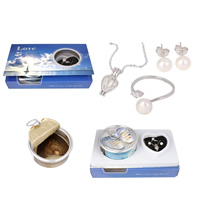 Oyster & Wish Pearl Kit, Freshwater Pearl, pendant & finger ring & earring & necklace, with Shell & Zinc Alloy, platinum color plated, mixed colors, 20-30cm, US Ring  Approx 18 Inch 