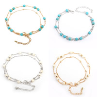 Brass Anklet, with Synthetic Turquoise, with 1.5Inch extender chain, plated, twist oval chain & oval chain & for woman Approx 8.6 Inch 