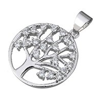 Tree Of Life Pendants, 925 Sterling Silver, platinum plated, micro pave cubic zirconia Approx 3.5mm 