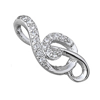 Cubic Zirconia Micro Pave Sterling Silver Connector, 925 Sterling Silver, Music Note, platinum plated, micro pave cubic zirconia & 1/1 loop Approx 2.5mm 