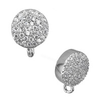 Brass Clip Earring, Flat Round, plated, micro pave cubic zirconia Approx 1.5mm 