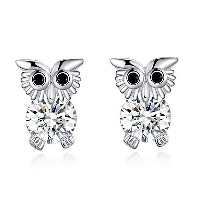 Newegg® Jewelry Earring, Brass, Owl, platinum plated, for woman & with cubic zirconia 