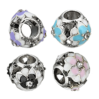 Rhinestone Brass European Beads, Zinc Alloy, Drum, antique silver color plated, without troll & enamel & with rhinestone & hollow Approx 4.5mm 