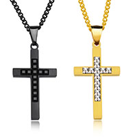 Men Necklace, Stainless Steel, Cross, plated, box chain & micro pave cubic zirconia & for man Approx 22 Inch 