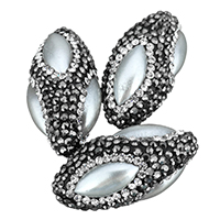 Rhinestone Clay Pave Beads, with Freshwater Pearl, Oval, natural, with rhinestone Approx 1mm 