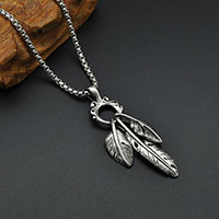 Stainless Steel Feather Pendant, Unisex & blacken Approx 3-5mm 