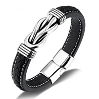 Men Bracelet, Stainless Steel, with Cowhide, for man, black, 43mm, 12mm Approx 7.8 Inch 