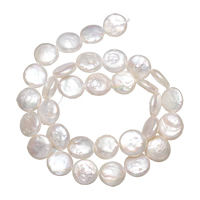 Coin Cultured Freshwater Pearl Beads, natural, white, 12-13mm Approx 0.8mm Inch 
