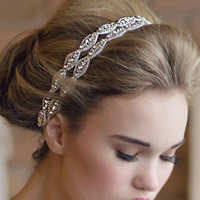Свадебный волос Группа, Сатиновая лента, Для Bridal & со стразами, белый длина:Приблизительно 14 дюймовый, продается Strand