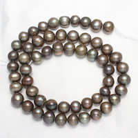 Perles de nacre rondes de culture d'eau douce, perle d'eau douce cultivée, naturel, vert, grade A, 7-8mm Environ 0.8mm .5 pouce, Vendu par brin