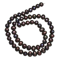 Perlas Patata Freshwater, Perlas cultivadas de agua dulce, Negro, Grado A, 7-8mm, agujero:aproximado 0.8mm, longitud:aproximado 14.5 Inch, Vendido por Sarta